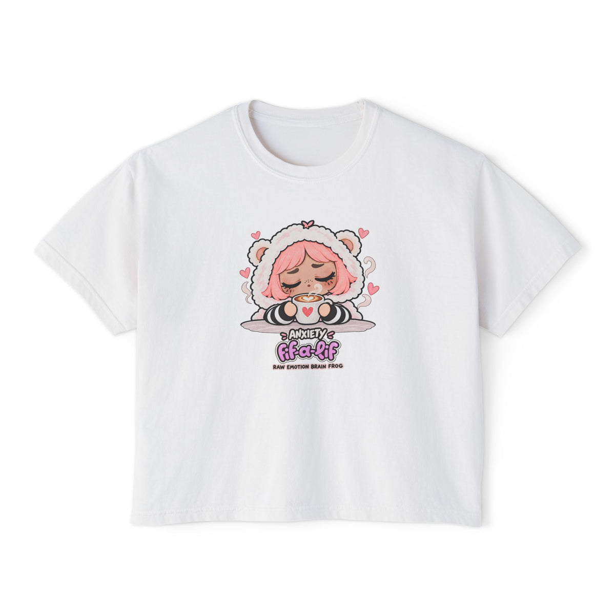 FIF-A-LIF™ Raw Emotion Brain Frog Boxy Tee – Anxiety Latte